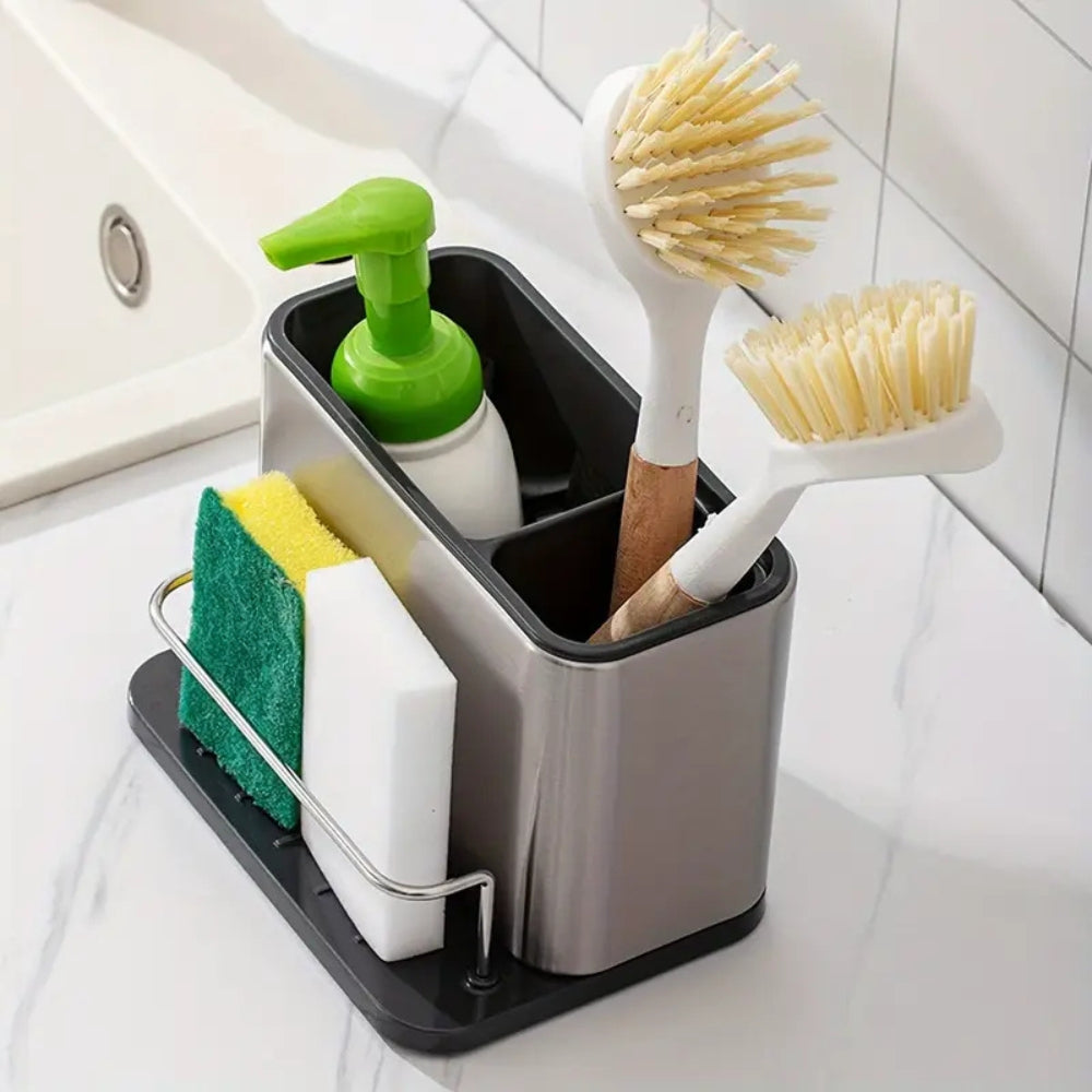 Sorin Kitchen Organizer - Stainless Steel Soap Dispenser and Utensil Rack