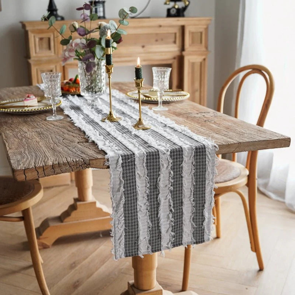 Sorin Table Runner - Linen Blend, Rustic Frayed Fabric Strips