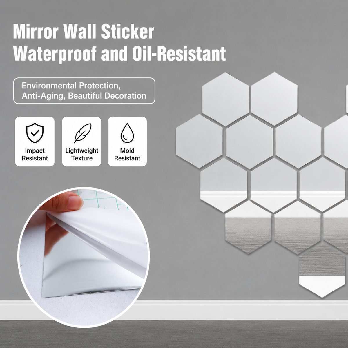 Shatter-Proof Mirror Film Self-Adhesive Reflective Sheet for Walls Doors Furniture Safety 20x39 inches Trim-to-Fit PET Plastic Home Decor Ki