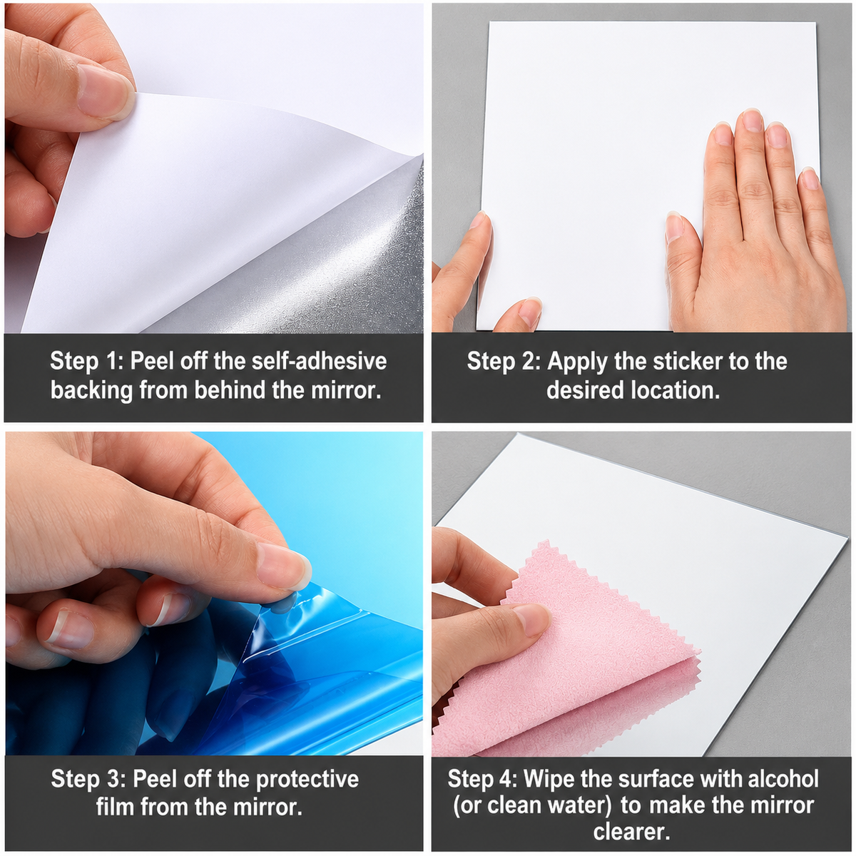 Shatter-Proof Mirror Film Self-Adhesive Reflective Sheet for Walls Doors Furniture Safety 20x39 inches Trim-to-Fit PET Plastic Home Decor Ki