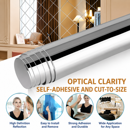 Shatter-Proof Mirror Film Self-Adhesive Reflective Sheet for Walls Doors Furniture Safety 20x39 inches Trim-to-Fit PET Plastic Home Decor Ki