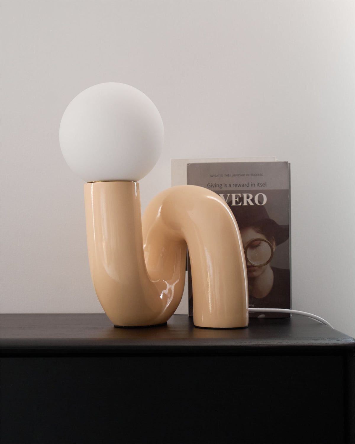 Twisted Glass Accent Lamp for Desk & Nightstand — 10 in Sculptural Design in Pink, Blue, White & Red — LED Glow for Bedroom, Living Room & O