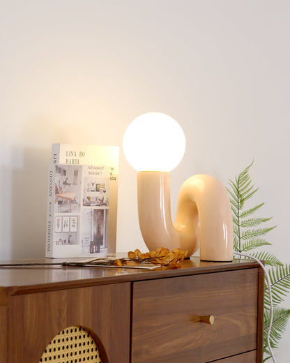 Twisted Glass Accent Lamp for Desk & Nightstand — 10 in Sculptural Design in Pink, Blue, White & Red — LED Glow for Bedroom, Living Room & O