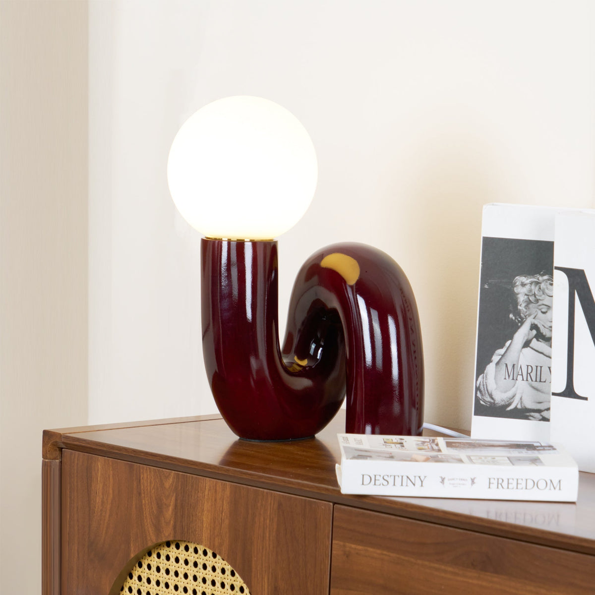 Twisted Glass Accent Lamp for Desk & Nightstand — 10 in Sculptural Design in Pink, Blue, White & Red — LED Glow for Bedroom, Living Room & O