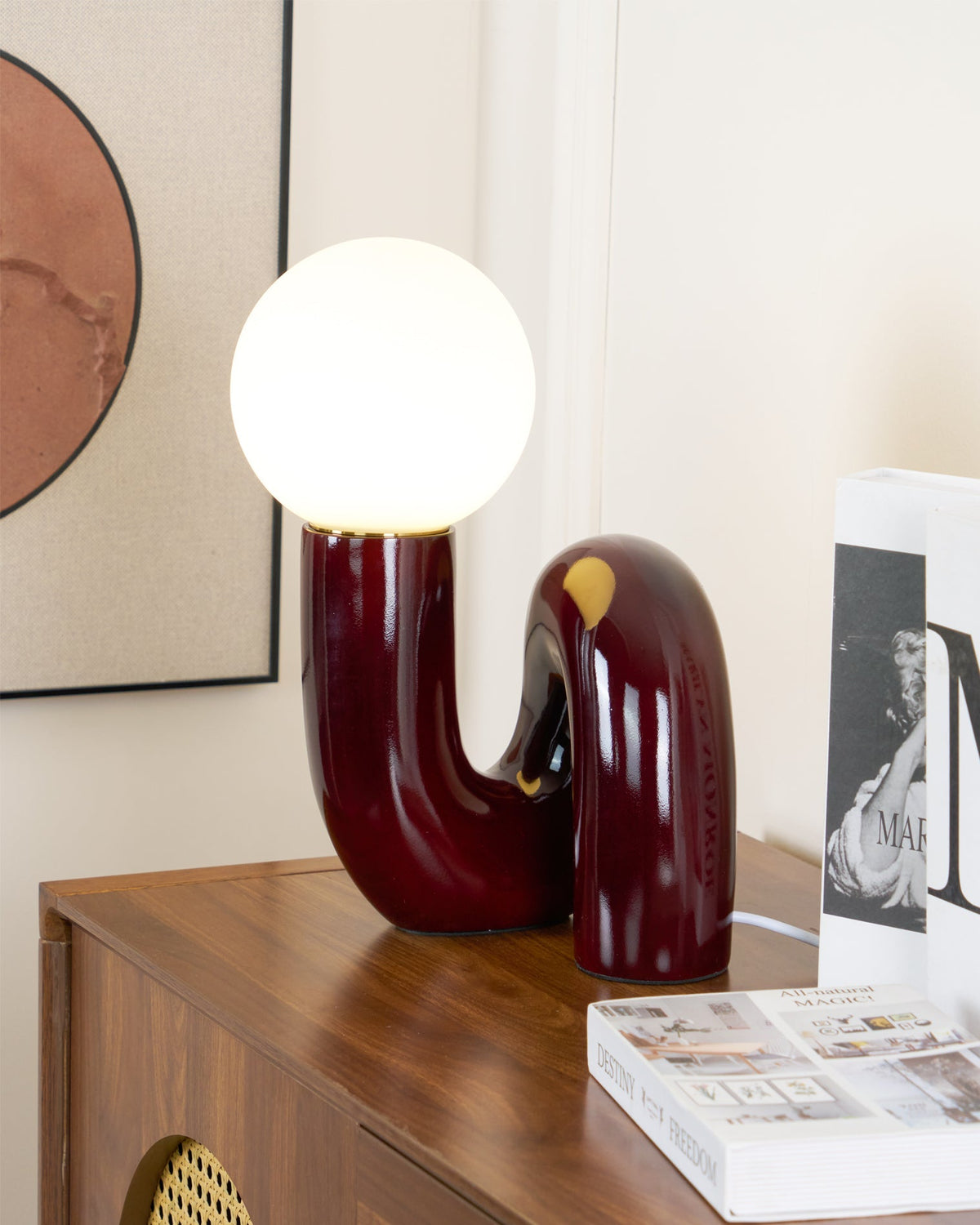 Twisted Glass Accent Lamp for Desk & Nightstand — 10 in Sculptural Design in Pink, Blue, White & Red — LED Glow for Bedroom, Living Room & O
