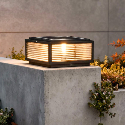Square Pillar Light with Ribbed Glass Shade – Durable Outdoor Lighting for Landscape and Pathways