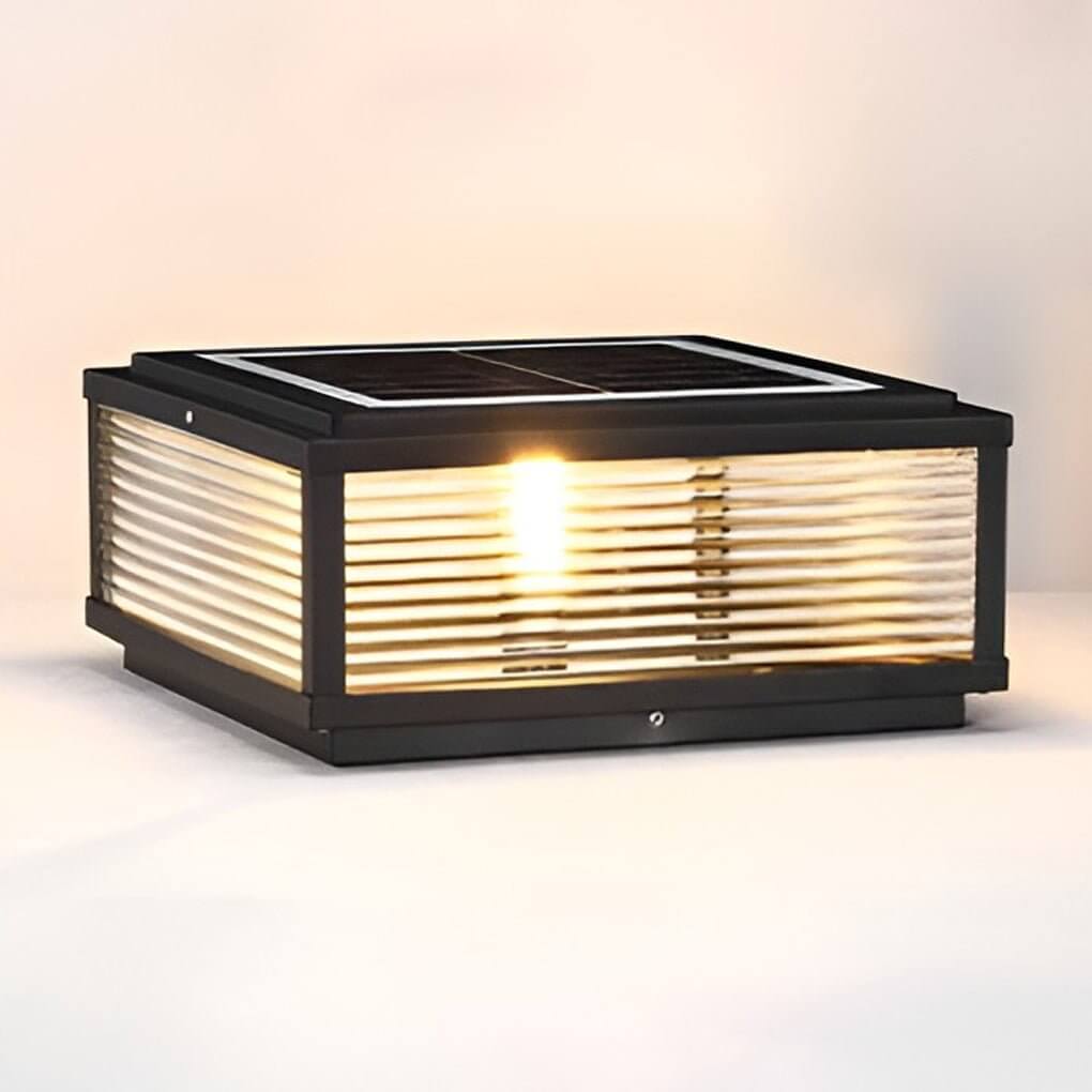 Square Pillar Light with Ribbed Glass Shade – Durable Outdoor Lighting for Landscape and Pathways