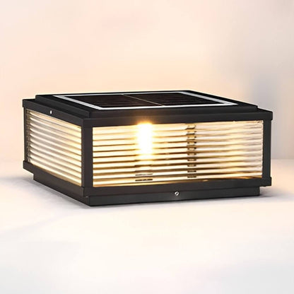 Square Pillar Light with Ribbed Glass Shade – Durable Outdoor Lighting for Landscape and Pathways