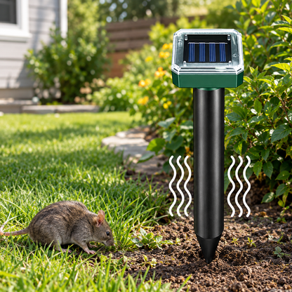 EcoGuard | Repelente ultrasónico solar de roedores con tecnología de frecuencia variable | Control de plagas eficaz para espacios exteriores