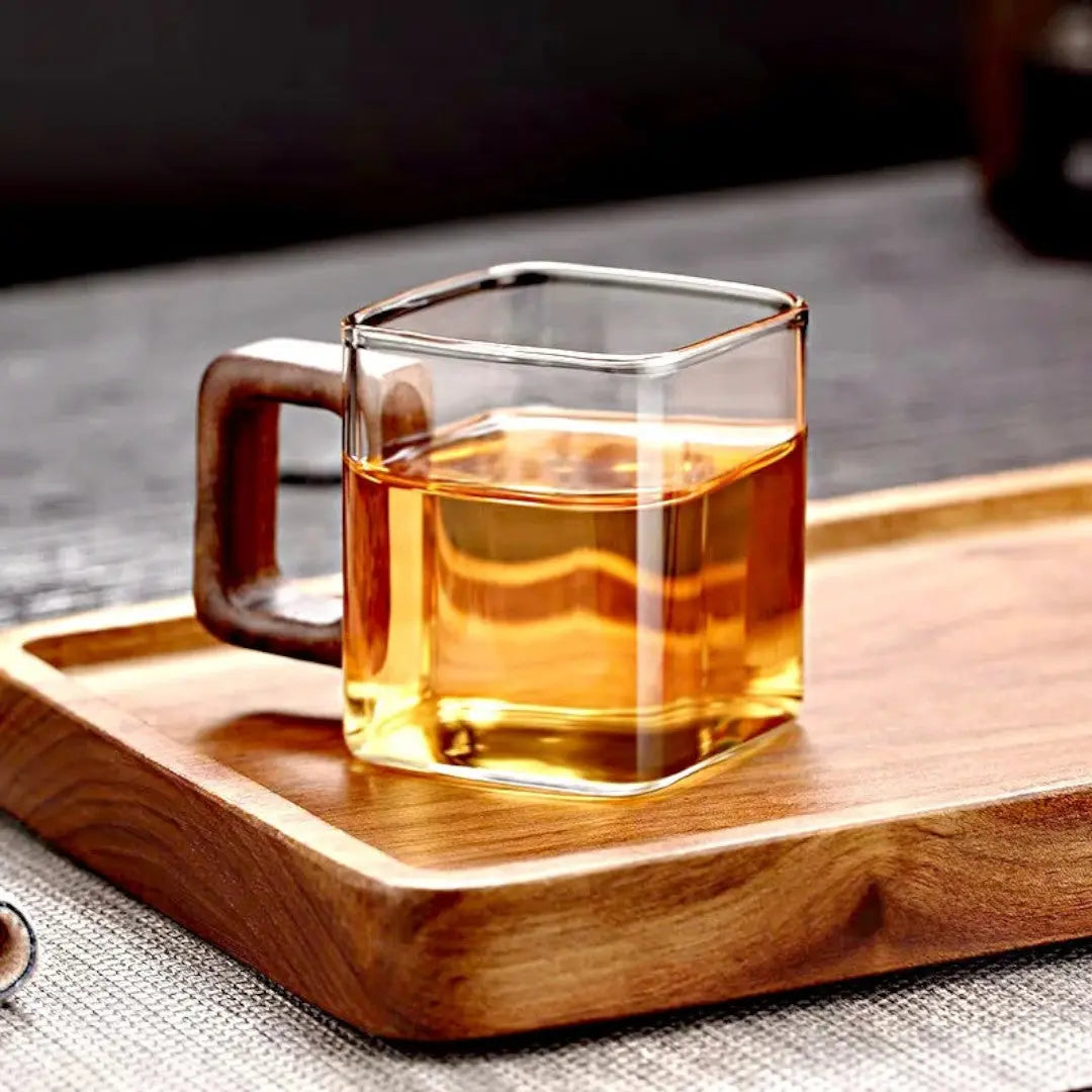 Transparent Heat-Resistant Coffee Mug with Wood Grip for Single Shots & Tea 3 oz
