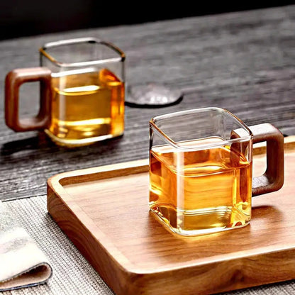 Transparent Heat-Resistant Coffee Mug with Wood Grip for Single Shots & Tea 3 oz