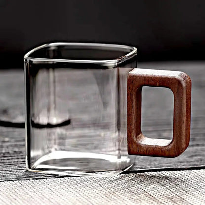 Transparent Heat-Resistant Coffee Mug with Wood Grip for Single Shots & Tea 3 oz