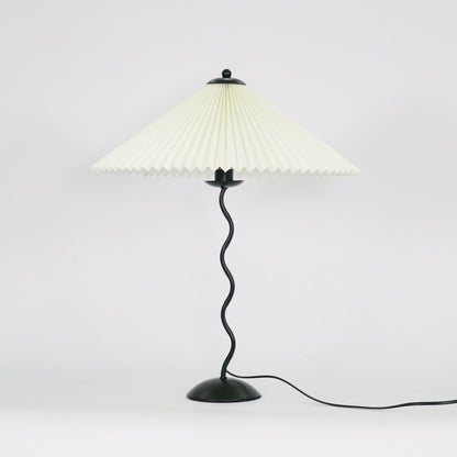 Sculptural Desk Lamp with Gathered Shade & Arc Base 17-inch Beige White Green Black Nightstand Light for Bedroom Living Room Accent