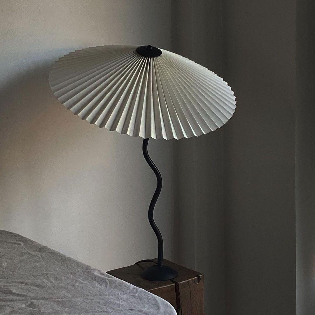 Sculptural Desk Lamp with Gathered Shade & Arc Base 17-inch Beige White Green Black Nightstand Light for Bedroom Living Room Accent