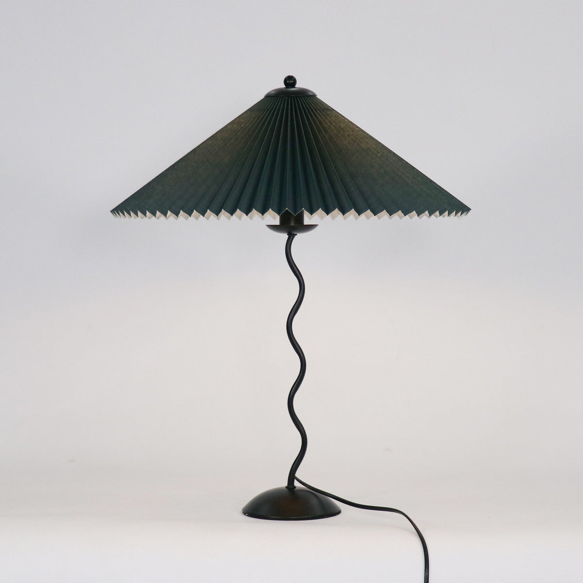 Sculptural Desk Lamp with Gathered Shade & Arc Base 17-inch Beige White Green Black Nightstand Light for Bedroom Living Room Accent
