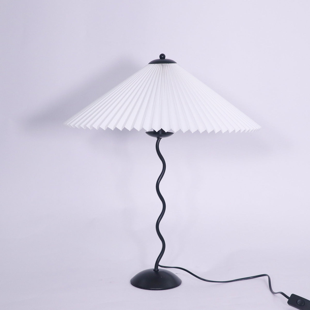 Sculptural Desk Lamp with Gathered Shade & Arc Base 17-inch Beige White Green Black Nightstand Light for Bedroom Living Room Accent
