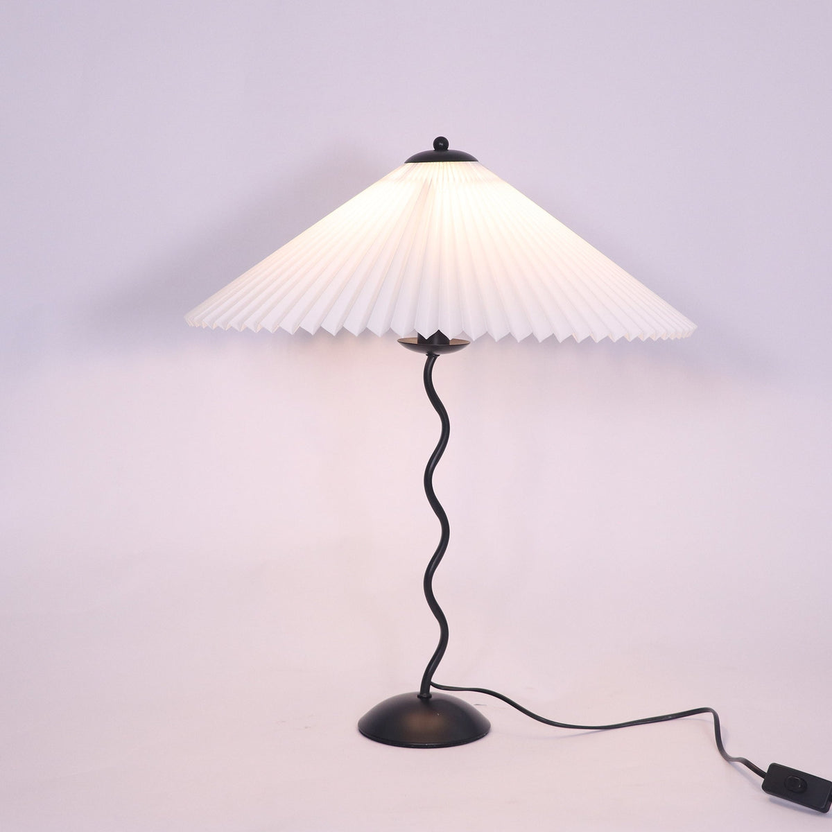 Sculptural Desk Lamp with Gathered Shade & Arc Base 17-inch Beige White Green Black Nightstand Light for Bedroom Living Room Accent