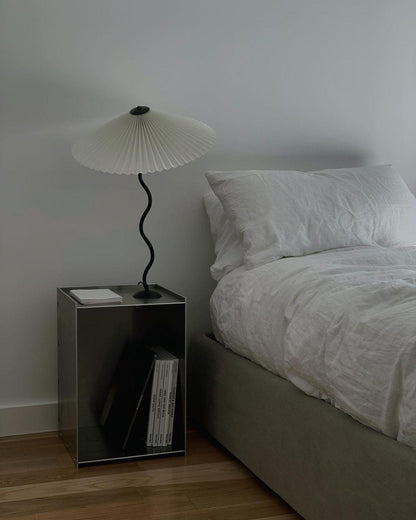 Sculptural Desk Lamp with Gathered Shade & Arc Base 17-inch Beige White Green Black Nightstand Light for Bedroom Living Room Accent