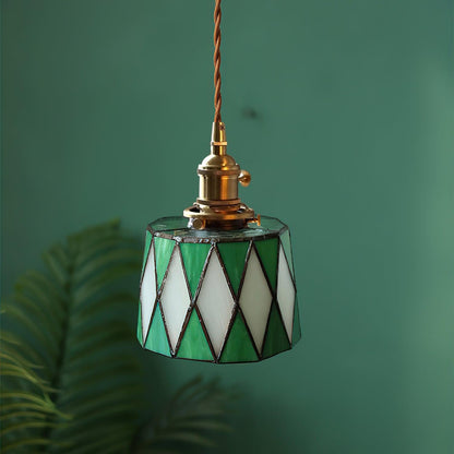 Geometric Glass Shade Hanging Light Fixture 6-Inch Brass Accents Adjustable for Counter Island Dining Table Modern Ceiling Suspended Lamp