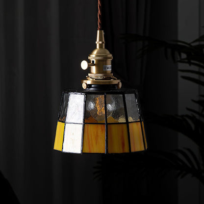 Geometric Glass Shade Hanging Light Fixture 6-Inch Brass Accents Adjustable for Counter Island Dining Table Modern Ceiling Suspended Lamp