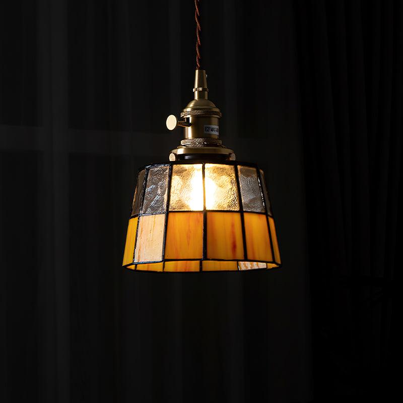 Geometric Glass Shade Hanging Light Fixture 6-Inch Brass Accents Adjustable for Counter Island Dining Table Modern Ceiling Suspended Lamp