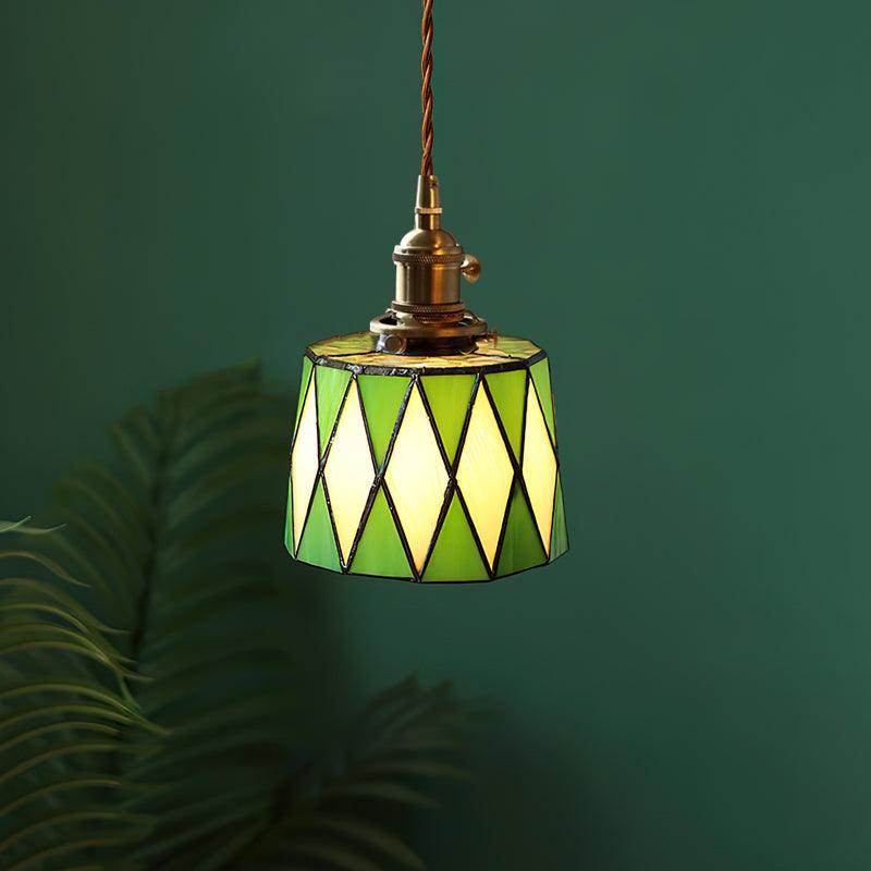 Geometric Glass Shade Hanging Light Fixture 6-Inch Brass Accents Adjustable for Counter Island Dining Table Modern Ceiling Suspended Lamp