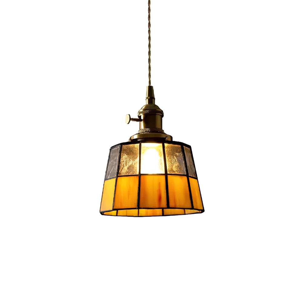 Geometric Glass Shade Hanging Light Fixture 6-Inch Brass Accents Adjustable for Counter Island Dining Table Modern Ceiling Suspended Lamp
