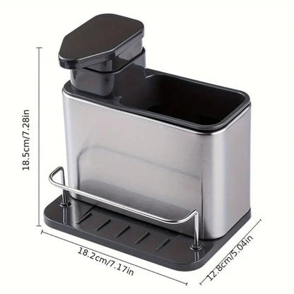 Sorin Kitchen Organizer - Stainless Steel Soap Dispenser and Utensil Rack