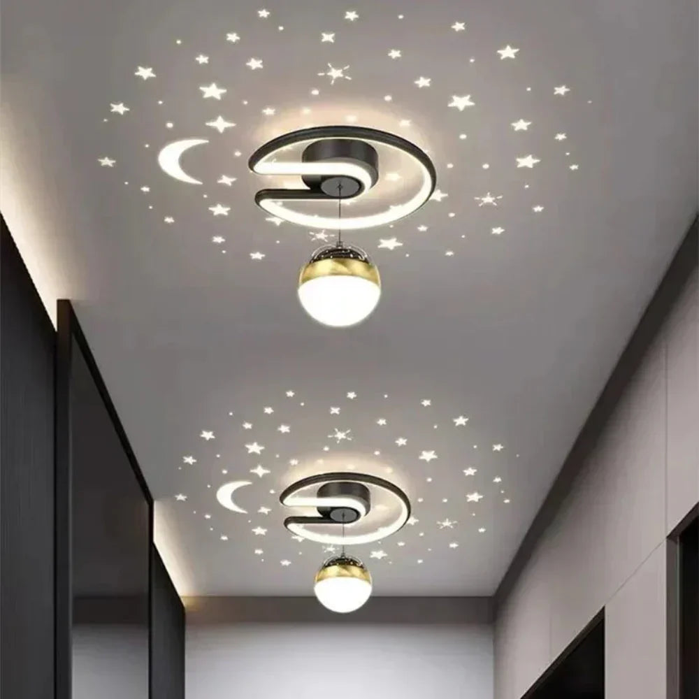 Plafón LED regulable con proyección de cielo estrellado para dormitorios y pasillos | Lámpara redonda de aluminio | 10 pulgadas de diámetro