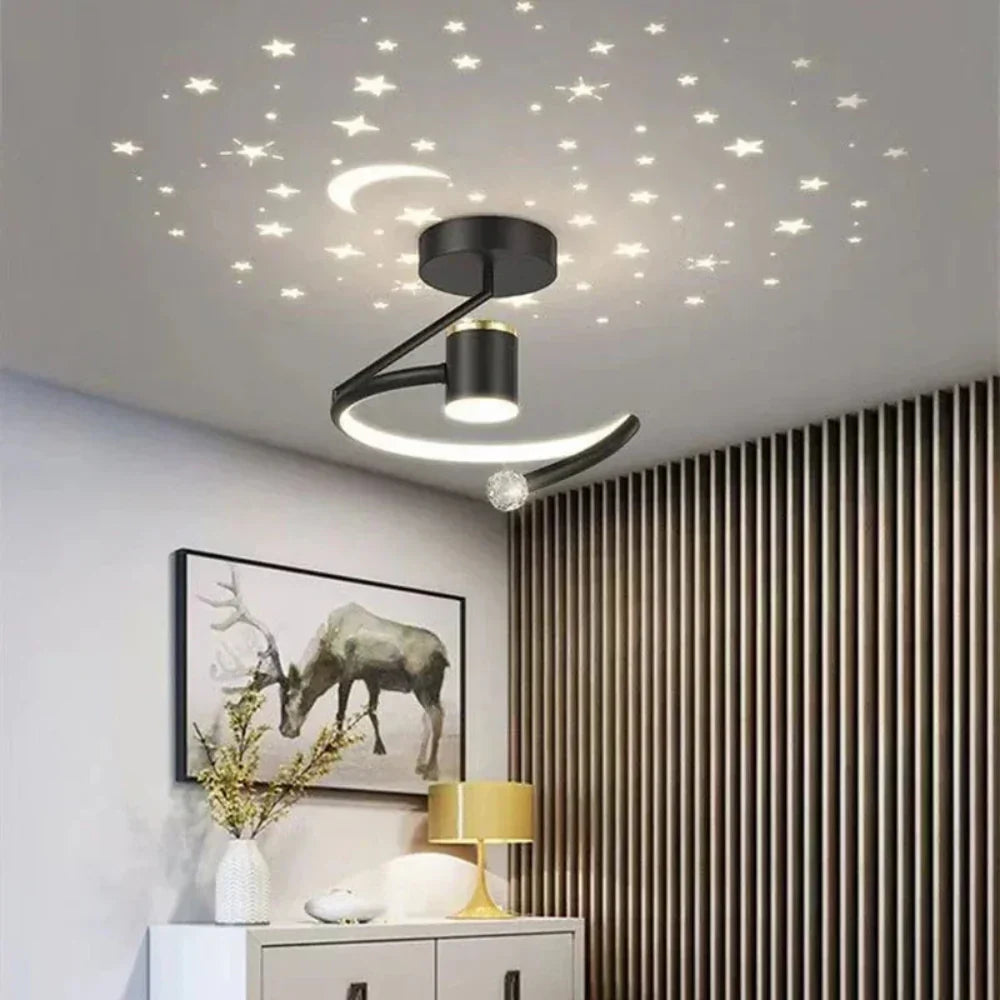 Plafón LED regulable con proyección de cielo estrellado para dormitorios y pasillos | Lámpara redonda de aluminio | 10 pulgadas de diámetro