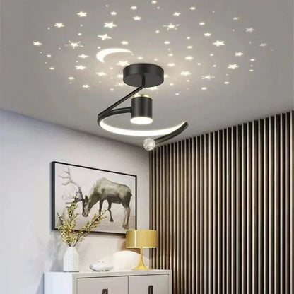 Plafón LED regulable con proyección de cielo estrellado para dormitorios y pasillos | Lámpara redonda de aluminio | 10 pulgadas de diámetro