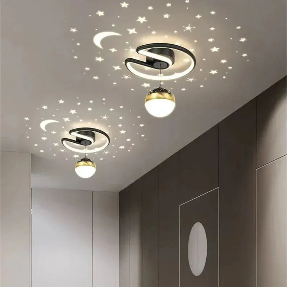 Plafón LED regulable con proyección de cielo estrellado para dormitorios y pasillos | Lámpara redonda de aluminio | 10 pulgadas de diámetro