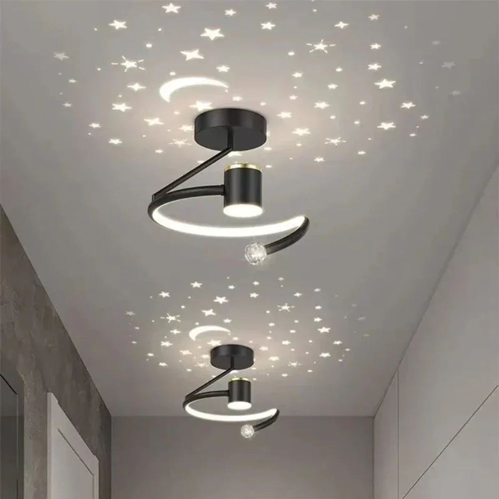 Plafón LED regulable con proyección de cielo estrellado para dormitorios y pasillos | Lámpara redonda de aluminio | 10 pulgadas de diámetro