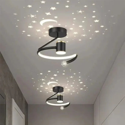 Plafón LED regulable con proyección de cielo estrellado para dormitorios y pasillos | Lámpara redonda de aluminio | 10 pulgadas de diámetro