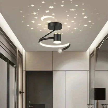 Plafón LED regulable con proyección de cielo estrellado para dormitorios y pasillos | Lámpara redonda de aluminio | 10 pulgadas de diámetro