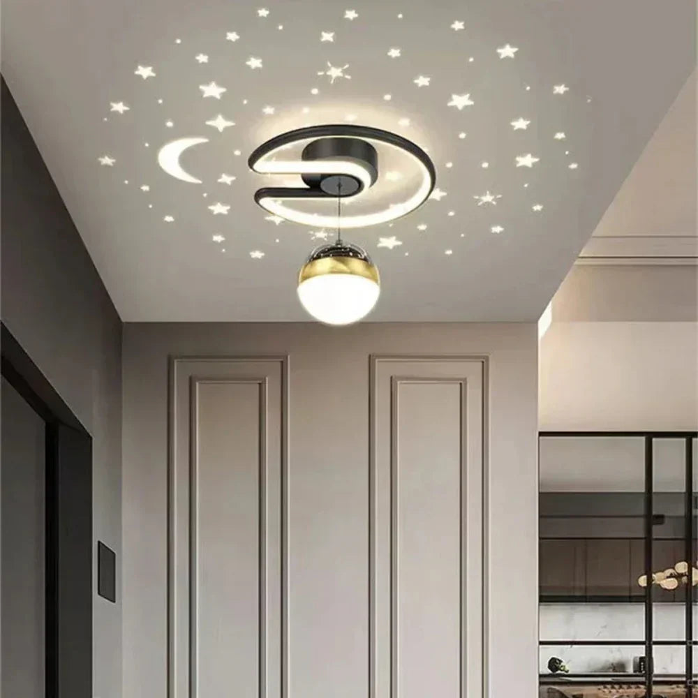 Plafón LED regulable con proyección de cielo estrellado para dormitorios y pasillos | Lámpara redonda de aluminio | 10 pulgadas de diámetro
