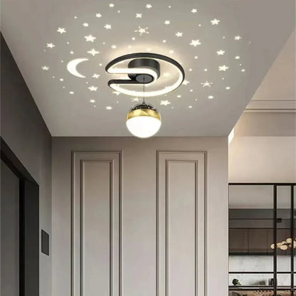 Plafón LED regulable con proyección de cielo estrellado para dormitorios y pasillos | Lámpara redonda de aluminio | 10 pulgadas de diámetro