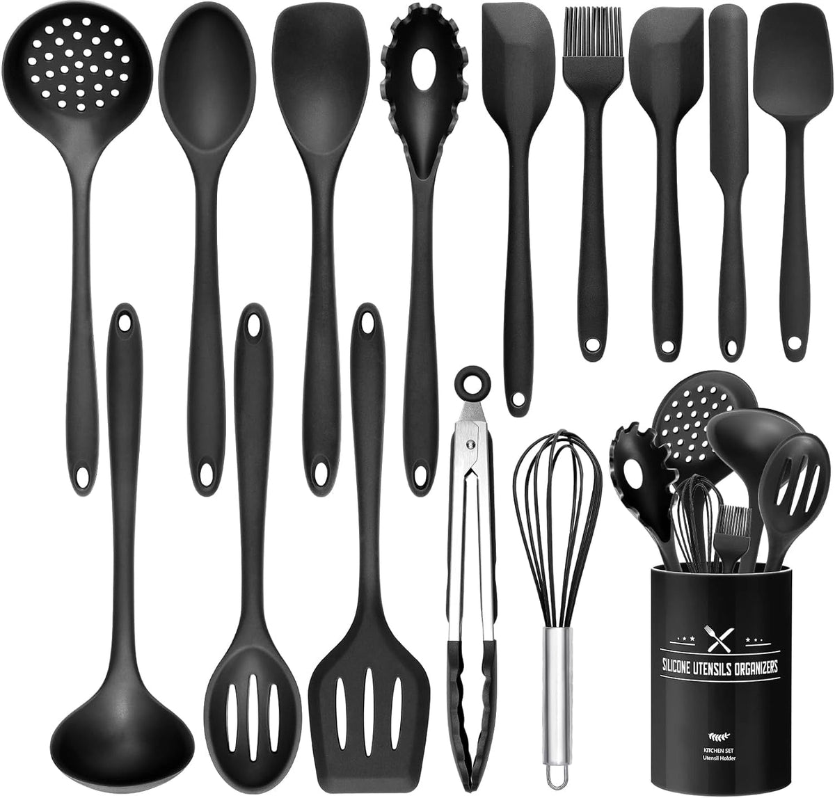Stylish Kitchen Utensils Set | Black Silicone with Non-Stick & Heat-Resistant Features | Essential Tools for Effortless Cooking