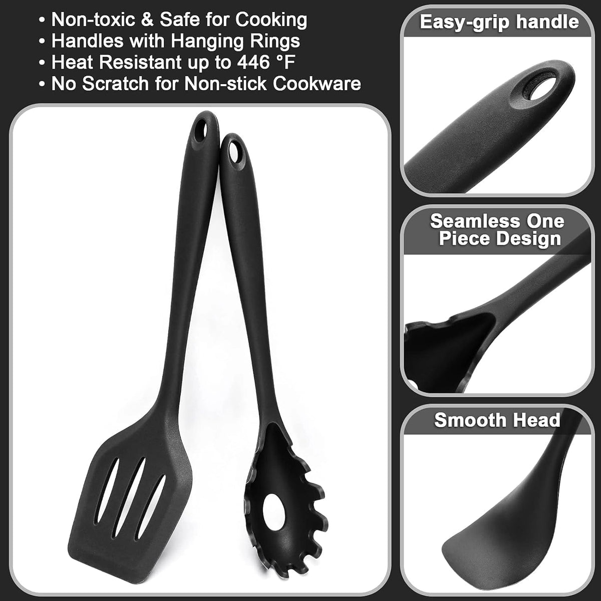 Stylish Kitchen Utensils Set | Black Silicone with Non-Stick & Heat-Resistant Features | Essential Tools for Effortless Cooking