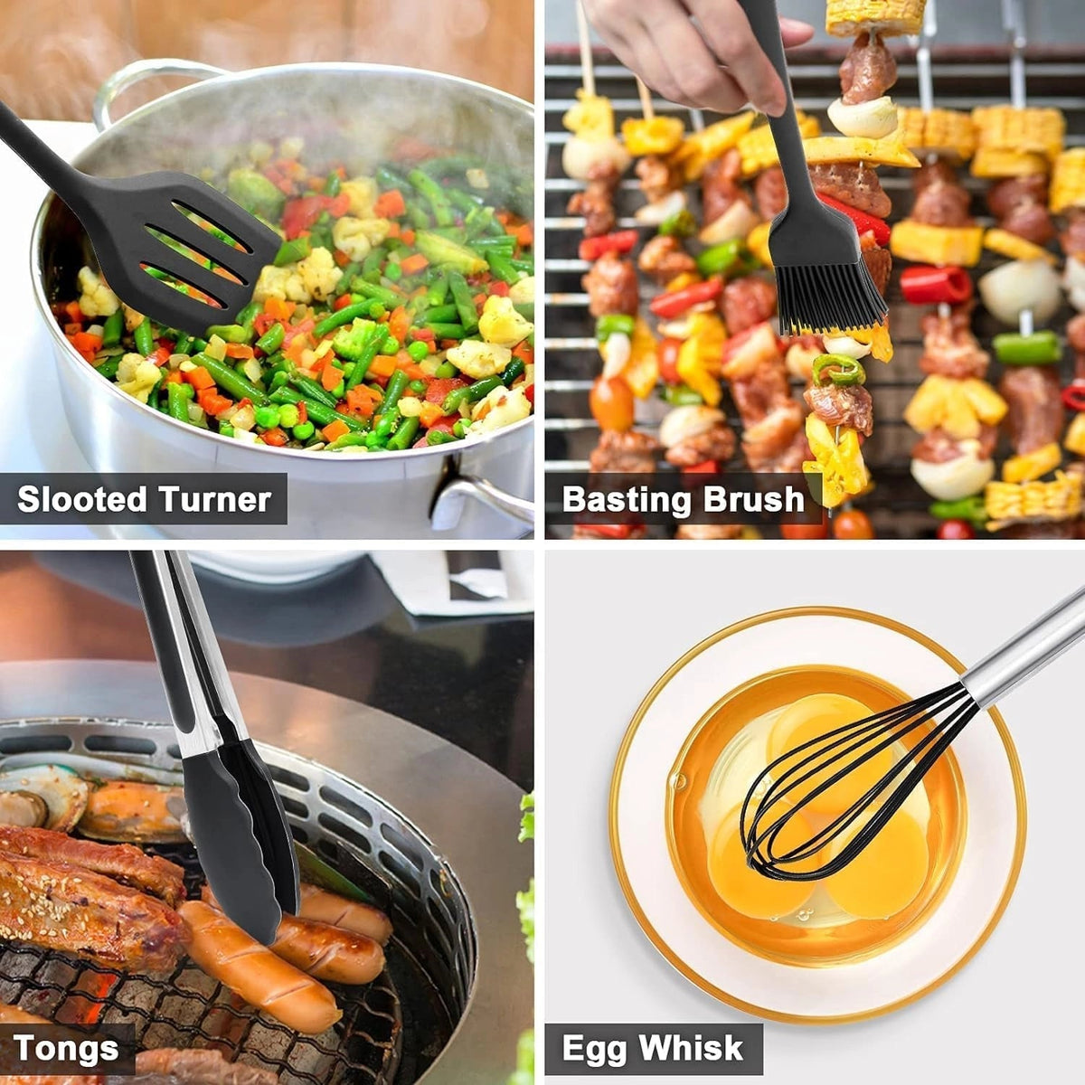 Stylish Kitchen Utensils Set | Black Silicone with Non-Stick & Heat-Resistant Features | Essential Tools for Effortless Cooking
