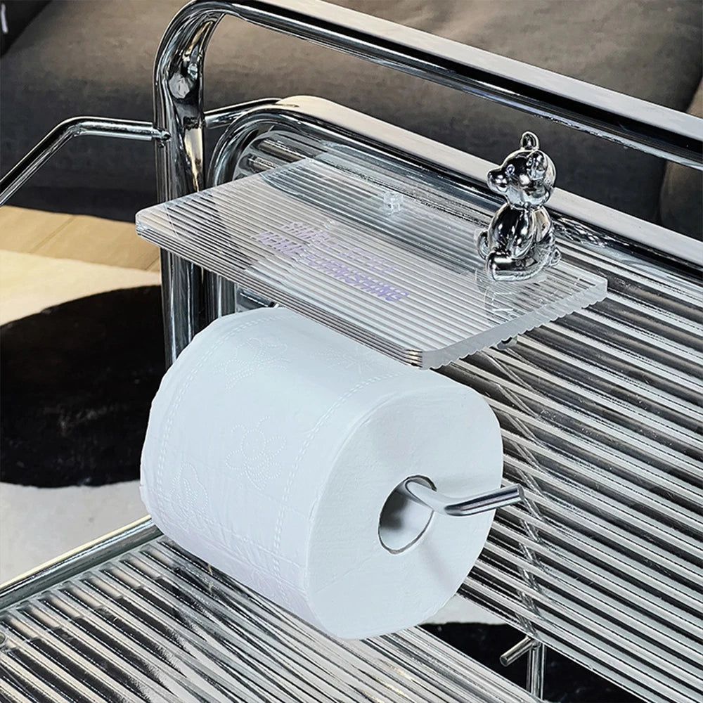 Stylish Toilet Roll Holder with Shelf – Modern Bathroom Accessory in Polished Metal