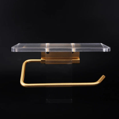 Stylish Toilet Roll Holder with Shelf – Modern Bathroom Accessory in Polished Metal