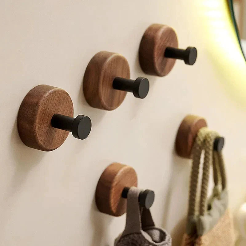Stylish Wall Hook Rack | Self-Adhesive Wood and Metal Design for Space-Saving Organization