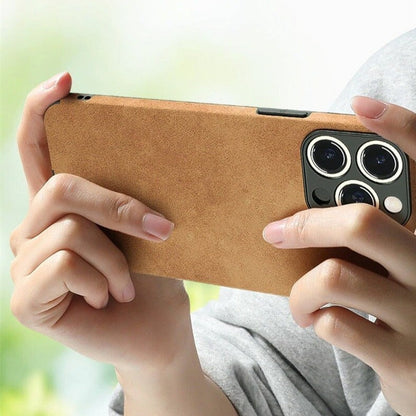 Protective Suede-Textured iPhone Case with Raised Edges and Camera Guard for iPhone 12-17 Series