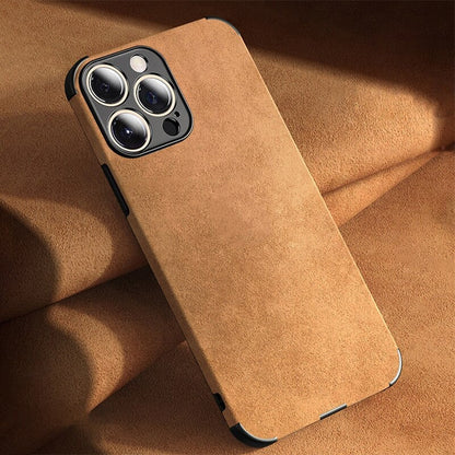 Protective Suede-Textured iPhone Case with Raised Edges and Camera Guard for iPhone 12-17 Series