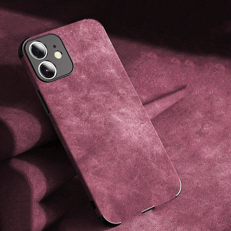 Protective Suede-Textured iPhone Case with Raised Edges and Camera Guard for iPhone 12-17 Series