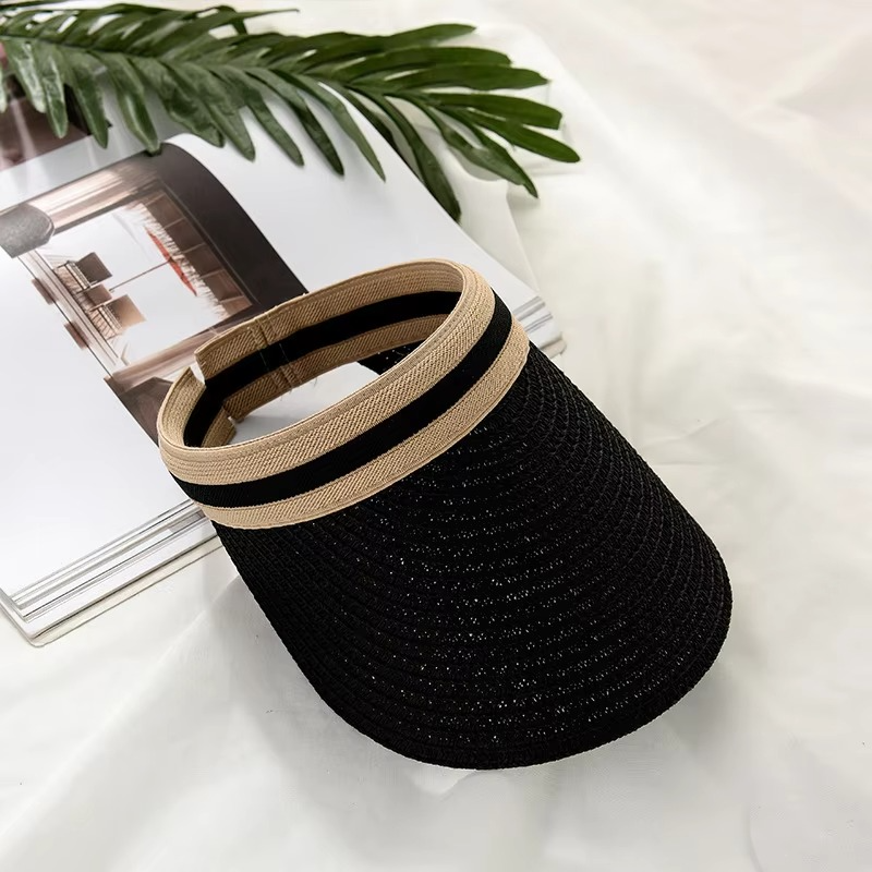 Sun Visor Hat for Women and Men, Wide Brim Straw Visor with UV Protection and Open Top, Sun Protection Hat for Beach