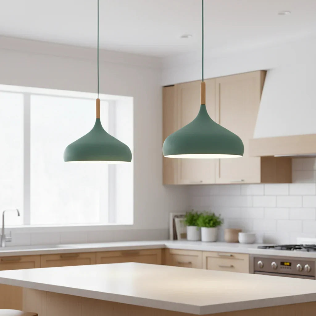 Overhead Drop Ceiling Fixture 9.4 Inch Shade Aluminum E27 Socket Green for Dining Room Kitchen Island Scandinavian Style Hanging Lamp