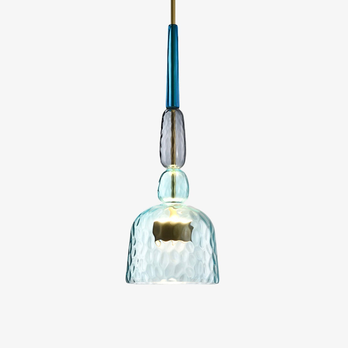 Hanging Glass Shade Fixture with LED Bulb – Adjustable Height Iron Ceiling Light for Kitchen Island Dining Room Bedroom – 6 in Colored Glass