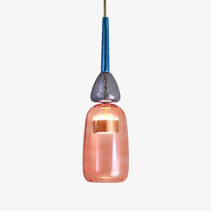 Hanging Glass Shade Fixture with LED Bulb – Adjustable Height Iron Ceiling Light for Kitchen Island Dining Room Bedroom – 6 in Colored Glass
